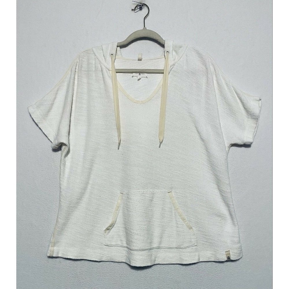 Lou & Grey Top Womens Medium White Terry Cloth Drawstring Hood Pockets Boho